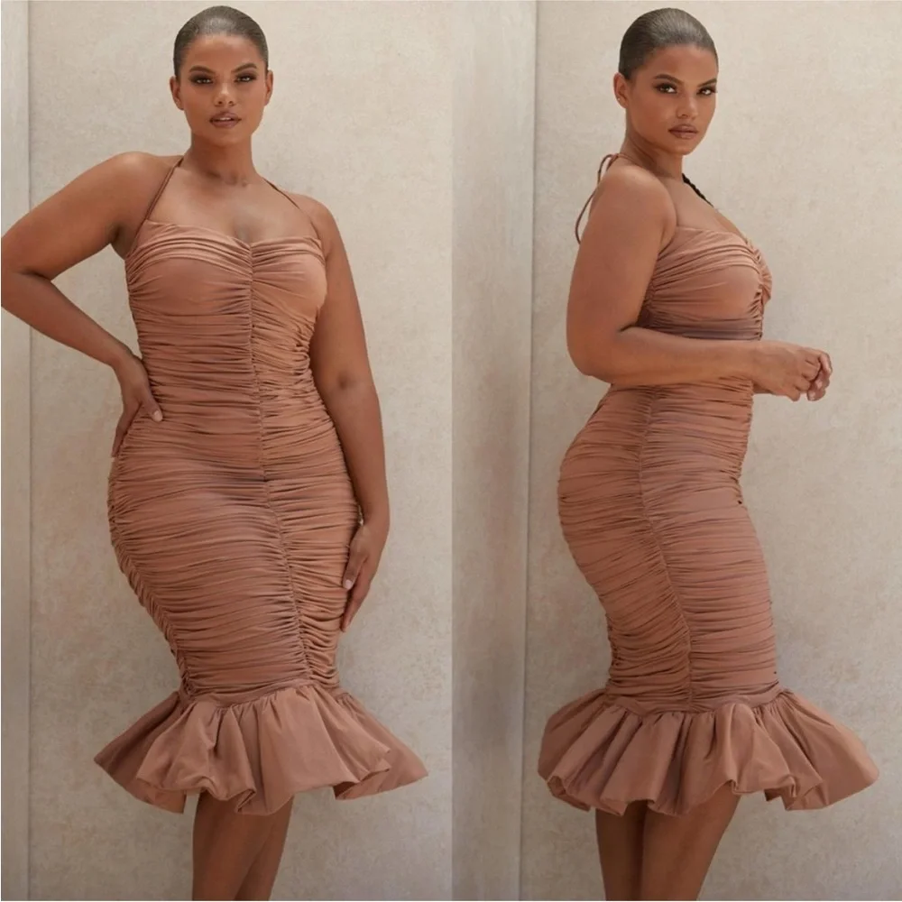 House of CB ‘Claudine’ Tan Ruffle Midi Dress - Picture 5 of 7